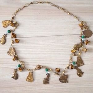 Long Brass Cat Necklace.